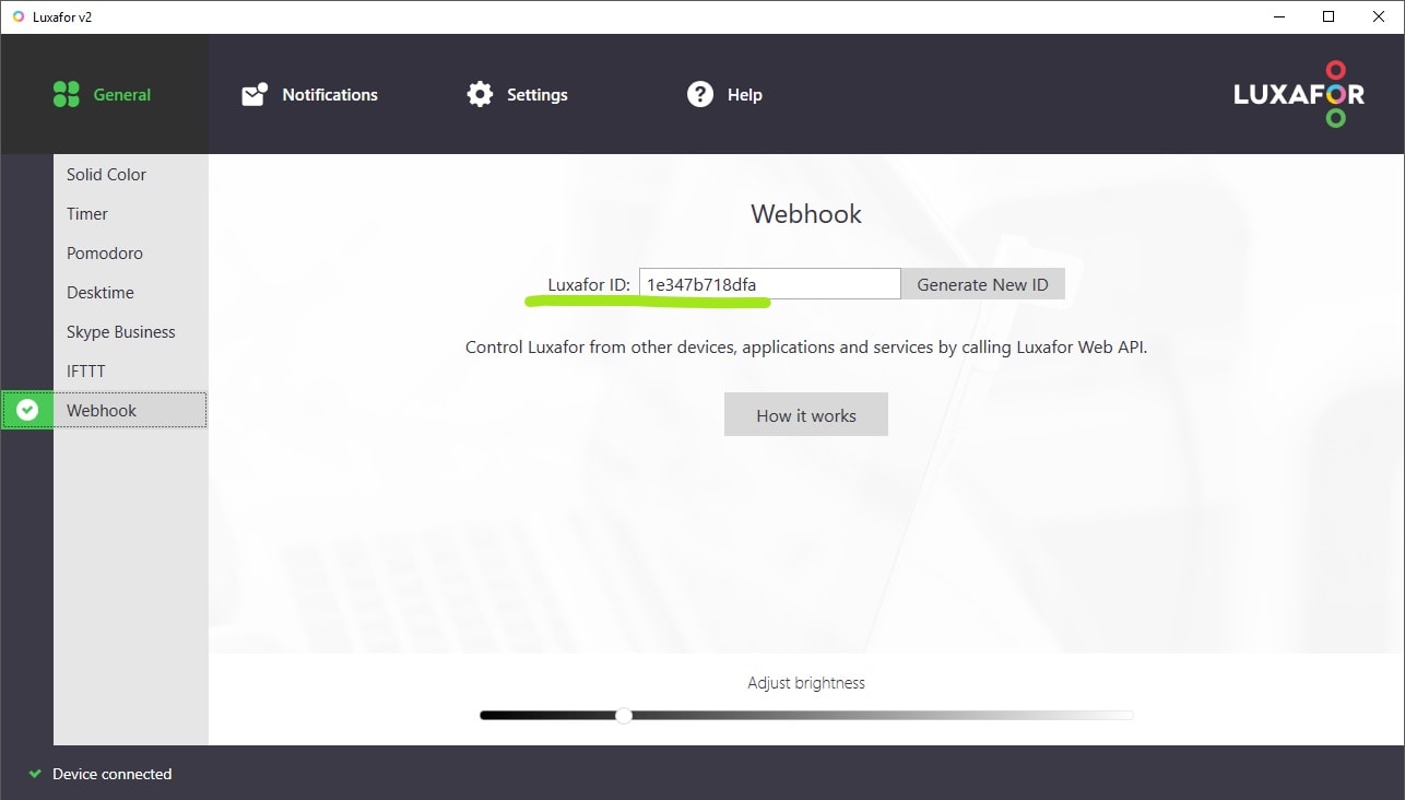 Luxafor ID Luxafor Webhook ID